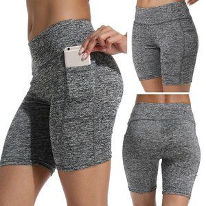 High Waist Yoga Shorts with Pockets Bermuda Shorts - Gray